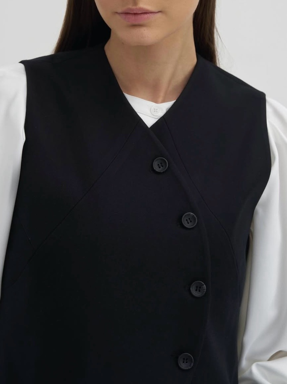 Black Tailored Vest with Asymmetric Button Front